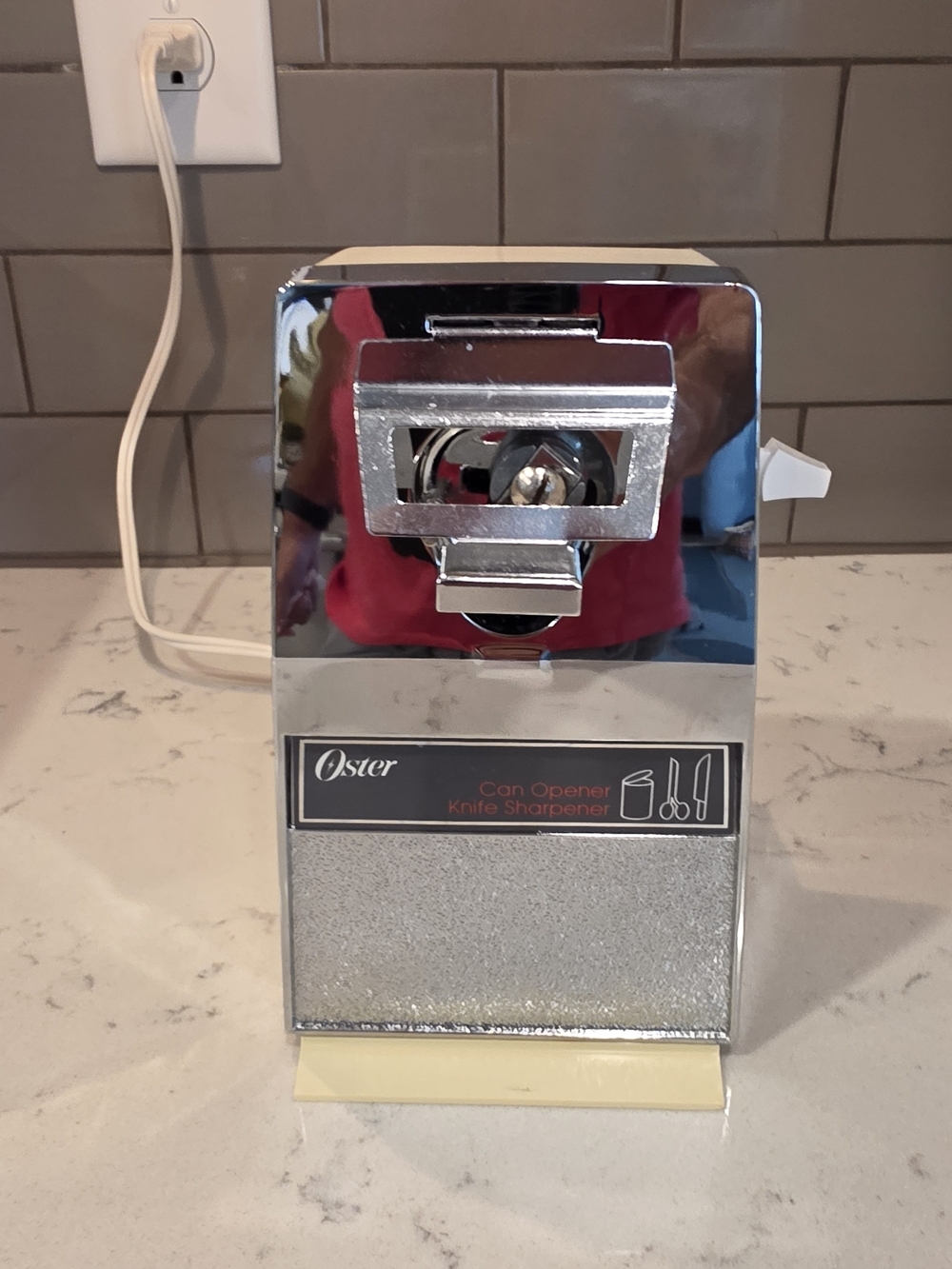 Oster Chrome Can Opener with Knife Sharpener Tested and Works